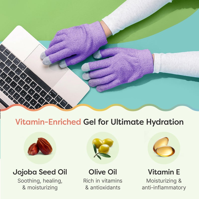 Zentoes قفازات زين توز المرطبة لليدين الجافة، جل م infused بزيت بذور الجوجوبا، زيت الزيتون وفيتامين E، مرطب لليدين طوال الليل (مقاس موحد، لون ليلك فuzzy مع أطراف متوسطة) - Image 4